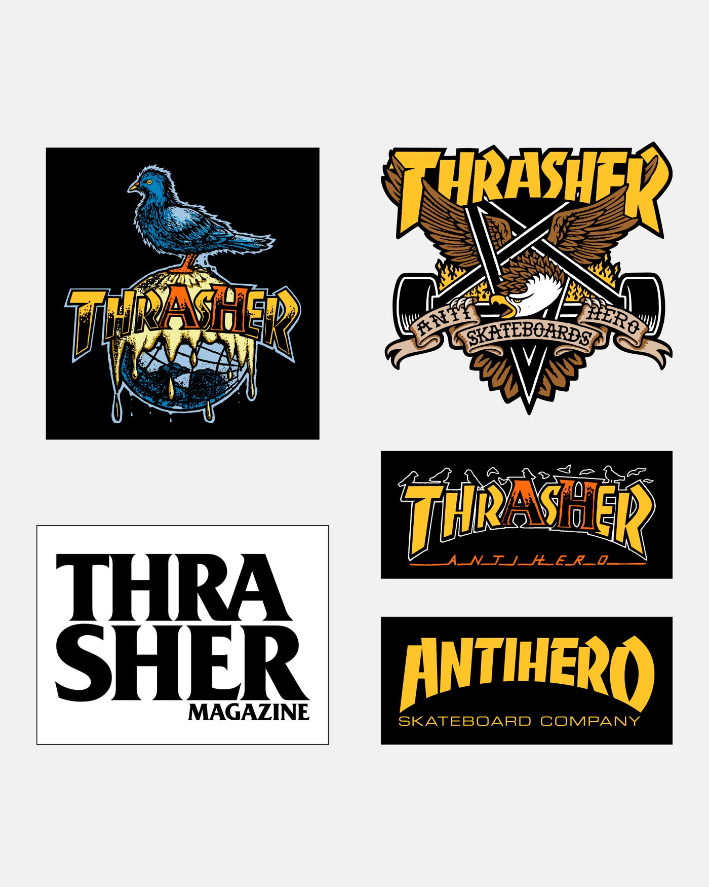 Thrasher - Stickers Thrasher X Antihero (Pack 5) - Lo Mejor De Thrasher - Solo Por $12990! Compra Ahora En Wallride Skateshop